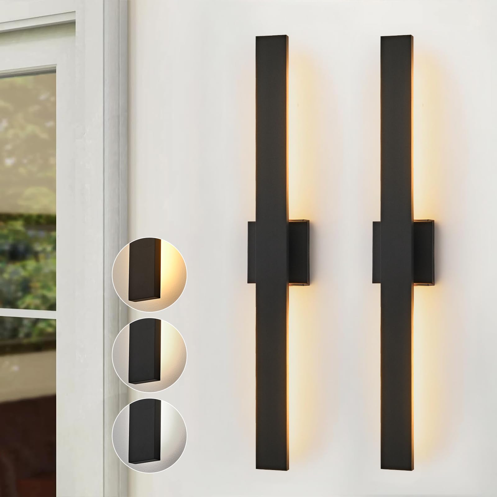 Photo 1 of JOKAONOTL Upgraded 2-Pack 40.1in Black Long Modern LED Outdoor Wall Lights 3000K 4000K 5000K Dimmable Exterior Wall Sconce Outside Light fixtures for House Garage Front Door