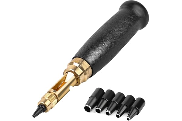 Mnuizu Japanese Screw Punch, Japanese Punch Tool, 6 Tip Sizes Leather Tool Craft Punches, Leather Hole Punch, Leather Belt Ho