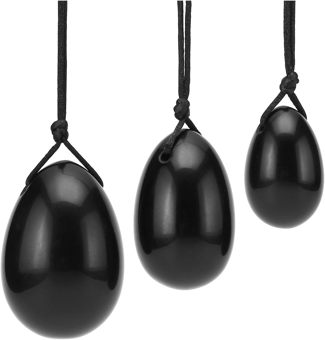 PESOENTH Jade Yoni Egg Massage Stone Set for Women Natural Obsidian Yoni Eggs Healing Stones to Train Pelvic Muscles Kegel Exercise,3 Size in Gift Box