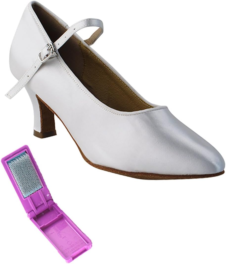 Very Fine Ballroom Latin Tango Salsa Dance Shoes for Women SERA5522 2.5-Inch Heel + Foldable Brush Bundle