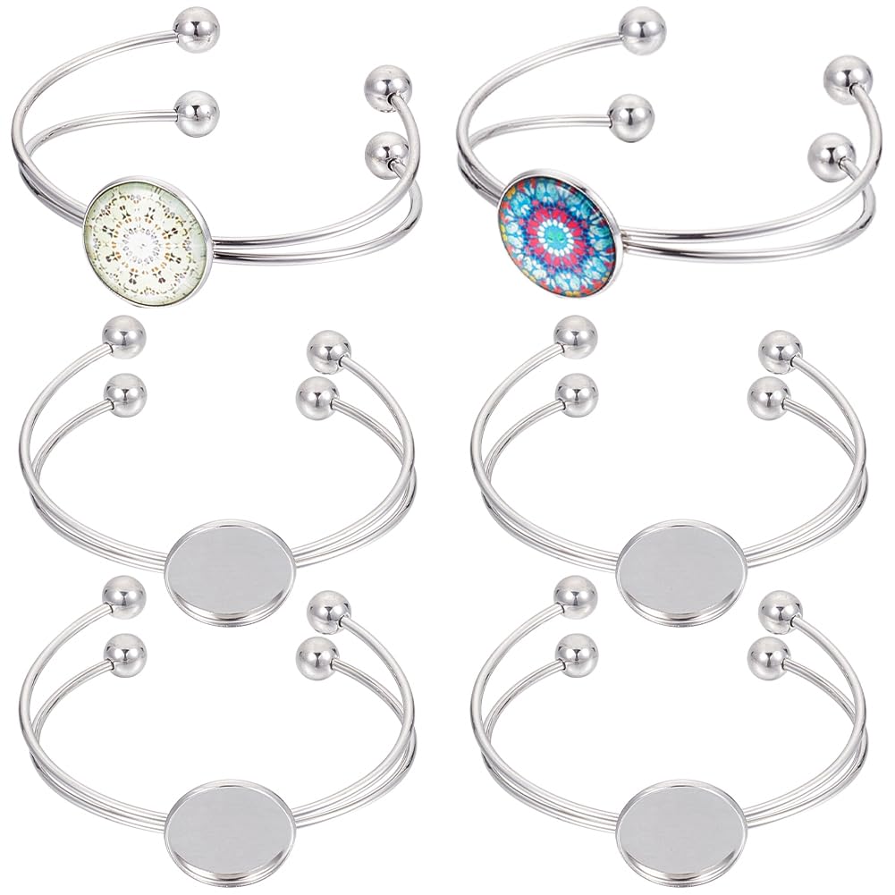 SUNNYCLUE 8Pcs Cabochon Bracelet Blanks Bracelet Cabochon Setting 304 Stainless Steel Blank Bangle Bracelets Cabochon Bezel Tray Blank Bangle Blank Cuff Bracelets for jewellery Making Kits DIY Women