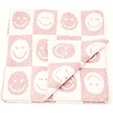 L+L USA Checkered Smiley Face Baby Blanket 28"x40" - DreamSoft Knit Throw for Crib, Stroller or Car Seat Blanket/Newborn Nursery Gift Essential for Toddler, Infant, Kids, Boys & Girls (Pink/White)
