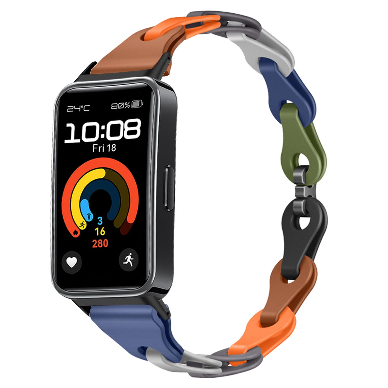 MiKoyi Silicone Watch Strap Compatible with Huawei Band 10/Band 9, Soft Waterproof Breathable Replacement Band, Adjustable Sport Smart Watch Straps for Huawei Band 8, Green Rainbow