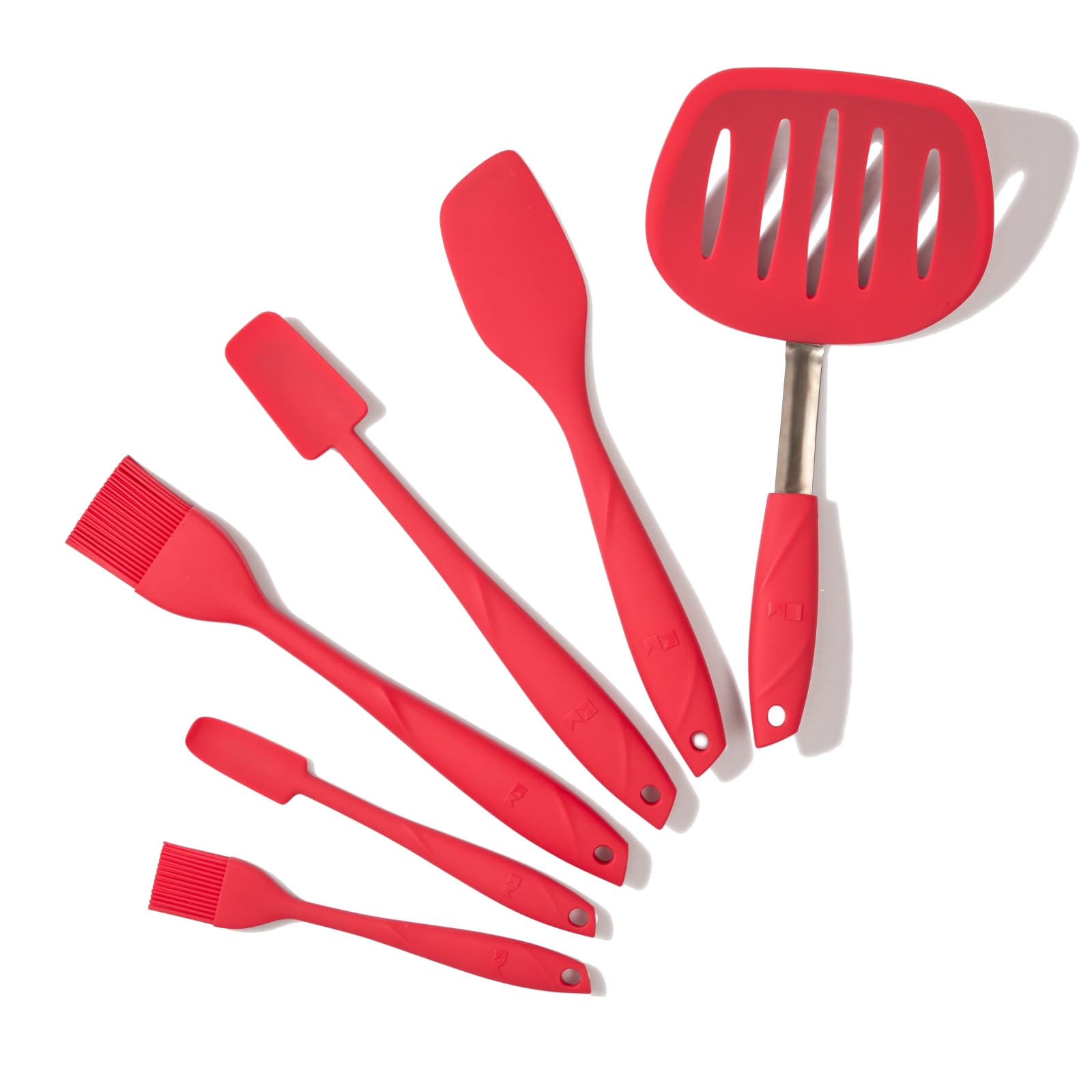 Kitchen Mama WaltzGrip Silicone Utensils Set: 6-Piece Spatula, Basting Brushes, and Pancake Turner for Nonstick Cookware - Heat-Resistant, Dishwasher-Safe, Perfect for Baking (Red)