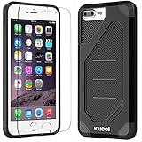 iPhone 7 Plus Case, Kuool Armor Heavy Duty Hybrid Flexible Dual Layer Anti-slip Full Protection Cover with Free Tempered Glass Screen Protector for iPhone 7 Plus-Black