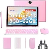 RUIQIAI Android 15 | Tabalet with Keyboard | Tablet 10 inch | 2 in 1 Tablet | 8GB+32GB+2TB Expand | 1280 * 800 IPS Touch Screen Computer | 5G WiFi 6, L1 | Long Battery Life Tablet （Pink）