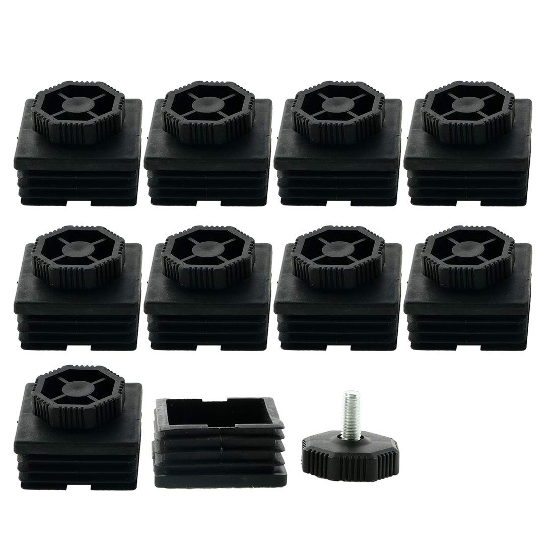Sourcingmap Adjustable Leveling Feet 50 x 50mm Square Insert Kit for Desk Leg 10 Sets