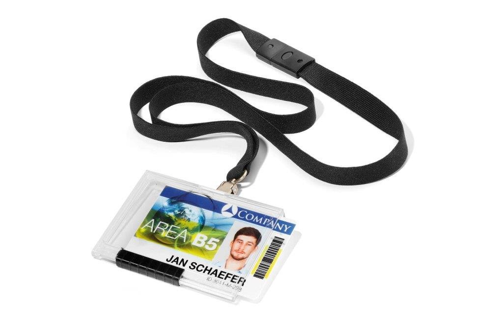 Durable Pushbox Security Pass Holder 54 x 87mm with Lanyard Transparent | Pack of 10 Badges | for Securely Holding Upto 3 ID/Security Cards