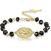 TKMIRA Rosary Cross Chain Bracelets for Women Virgin Mary Bracelet with Crystal Rosary Beads First Communion Gifts