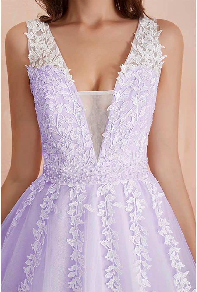 Abaowedding Women's Wedding Dress for Bride Lace Applique Evening Dress V Neck Straps Ball Gowns: Clothing