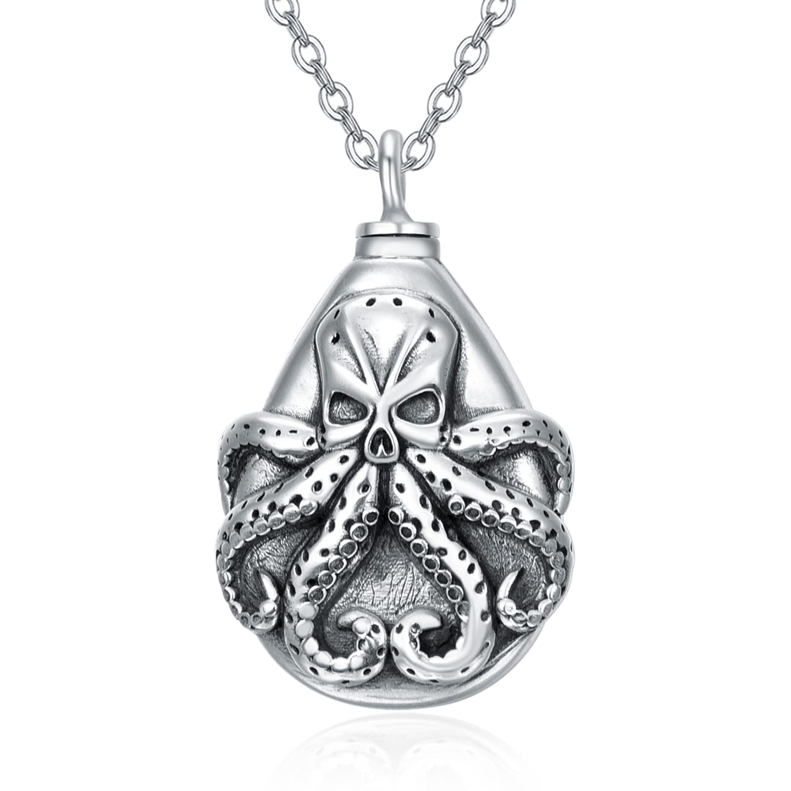 TANGPOET Urn Necklace for Ashe Sterling Silver Octopus Memorial Cremation Jewellery for Ashes Keepsake Pendant Necklace for Mum Dad Women Men Pet with Funnel Filler Kit