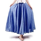 ASHER FASHION Women's Bohemian Style Elastic Waist Band Cotton Linen Long Maxi Skirt Dress
