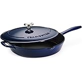 Tramontina Bestow Enameled Cast Iron 12-Inch Skillet with Lid, Blue | Perfect Pan for Frying, Searing, Braising and Oven-to-Table Cooking