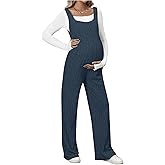MakeMeChic Women's Maternity Jumpsuits Sleeveless Rib Knitted Straight Leg Overalls Romper