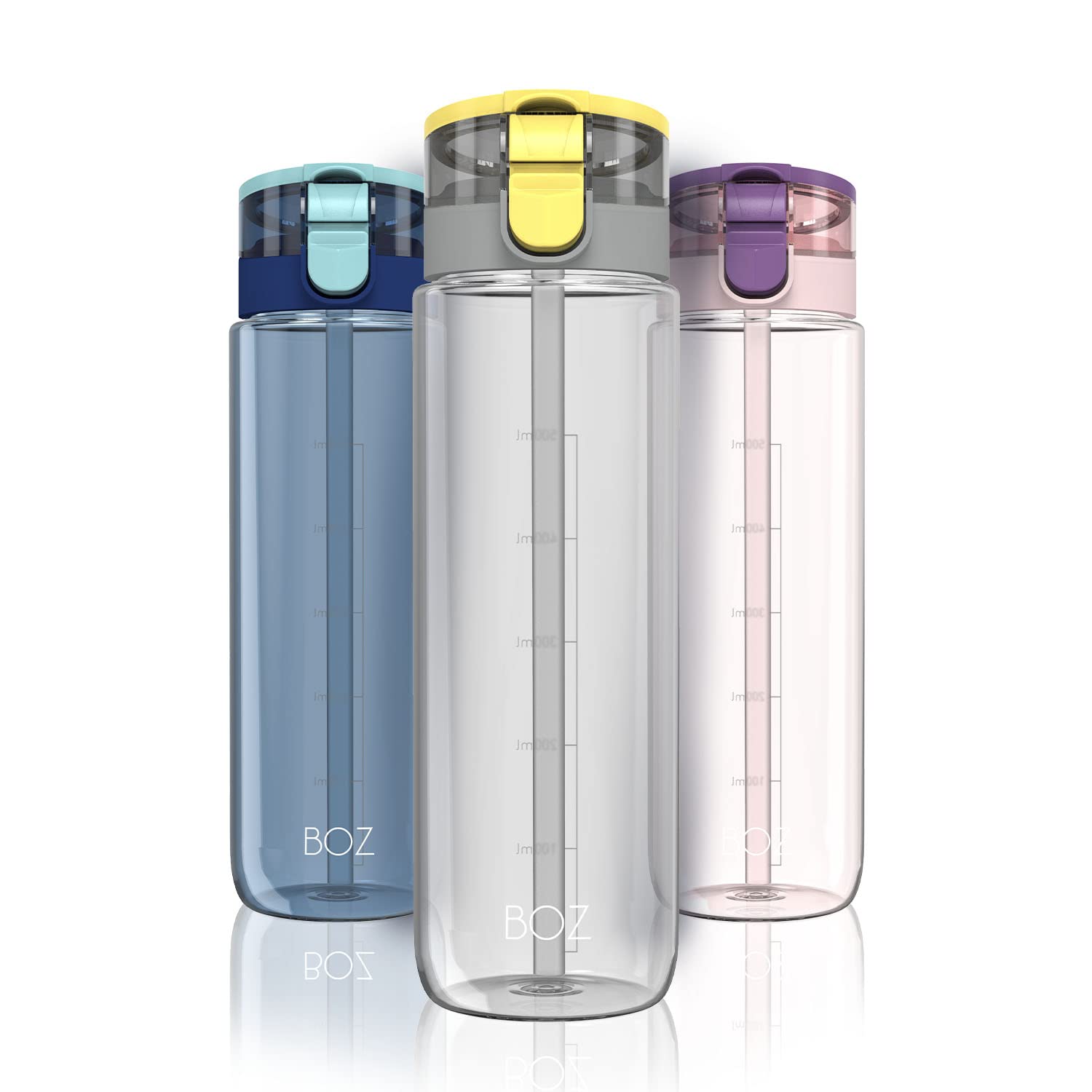 BOZ BPA Free Plastic Water Bottle with Straw Lid, 600 mL / 20oz, Leak Proof Travel Bottle, For Gym, Hiking, Workout, with Easy Carry Handle (Black)