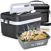 MIU France Heated Lunch Box for Adults 16000mAh - Electric Lunch Box with 6 Temp Levels, Rechargeable Portable Food Warmer Box, Leak-Proof 1L Hot Lunch Heater with Timer, Phone Charger, Insulated Bag