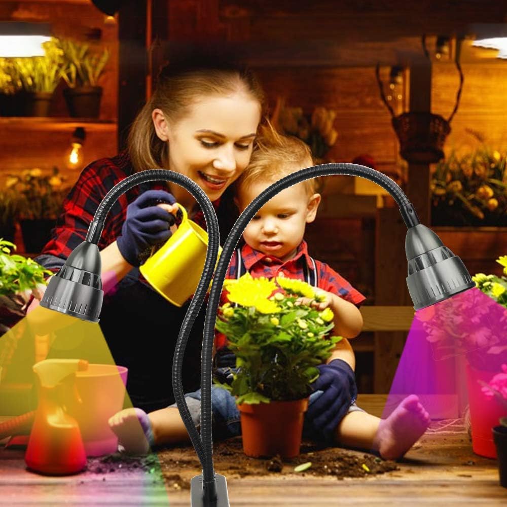 LED Grow Light for Indoor Plant,360° Gooseneck Dual Head Clip-on Plant Lights for Seedlings Succulents Micro-Greens,Timer Function (3 Modes & 10-Level Brightness): Home Improvement