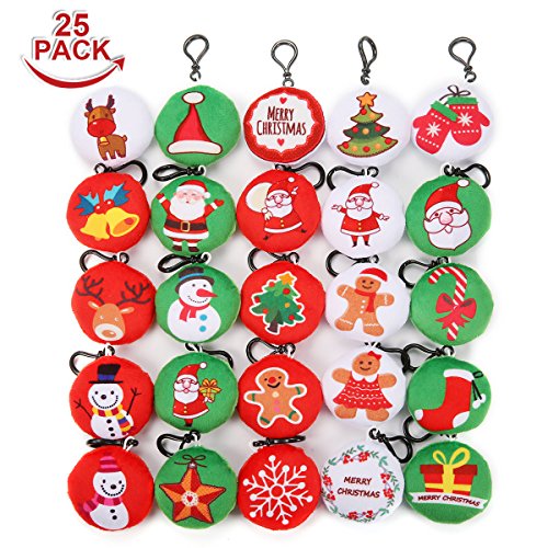 KINGSO 25 PACK Christmas key chain bulk car pendant Birthday Party Supplies Favors For Kids
