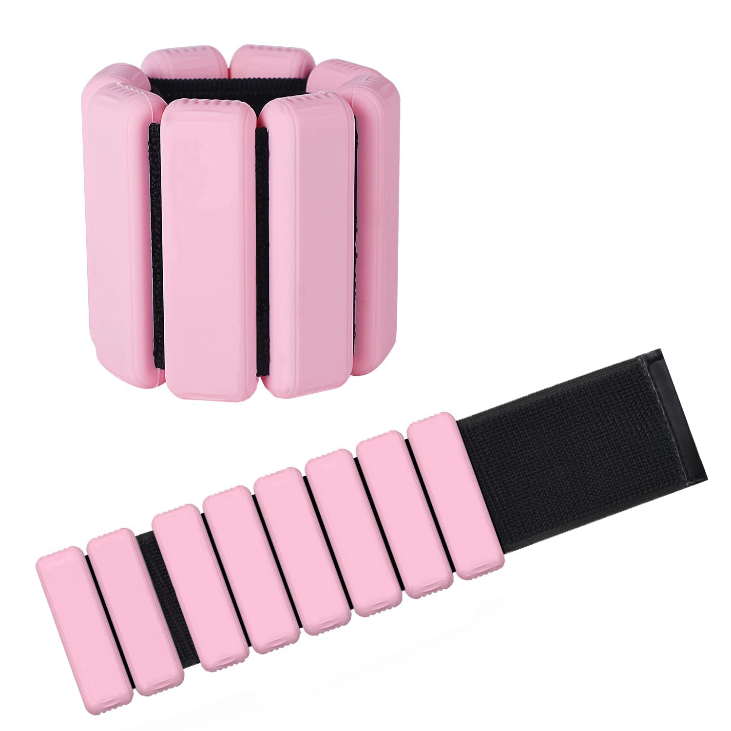 2 PCS Adjustable Wrist Weights Ankle Weights Set for Exercise Walking Jogging Yoga Aerobics Pilates Weight-Bearing Bracelet Fitness Wristband (Pink, 1lbs/each)