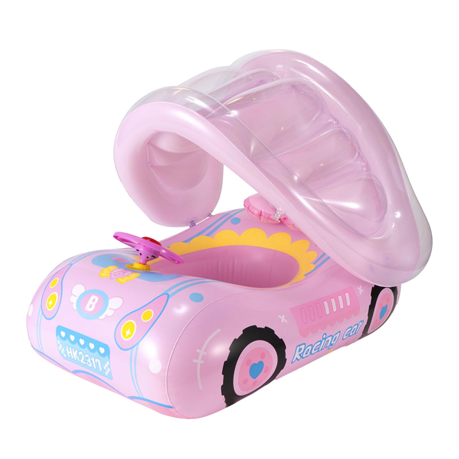 XQMMGO Baby Swimming Float, Inflatable Baby Pool Float with SPF 50+ Sun Canopy and Safety Bottom Support, Baby Holiday Essentials for kids 1-6 Years (Pink)