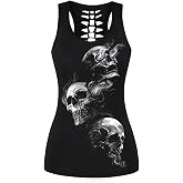 Womens Cut Out Skull Print Workout Yoga Tank Tops Sleeveless Summer T Shirt Vest