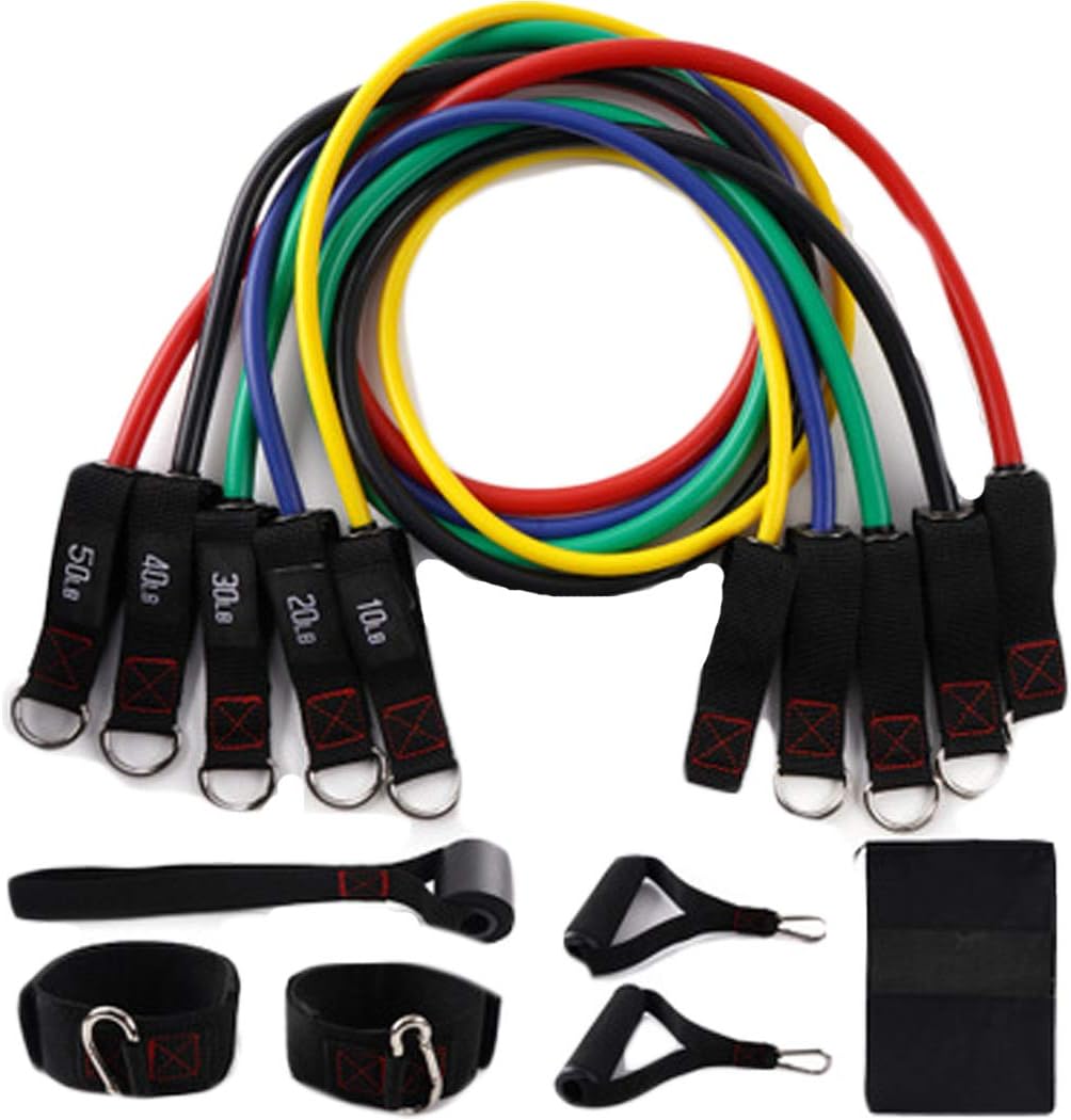 Resistance Bands Set 11pcs Exercises Elastic Rubber Band Home Gym Body Building Fitness Training Workout Equipment Stackable Up to 150 Lbs