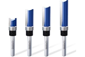 CSOOM 4-Piece Flush Trim Router Bit Set with 1/4 Inch Shank and C3 Carbide for Precision Trimming of Shelf Edges, Drawer Making, Laminates, Particle Boards, Plywood, and More. Ideal for Woodworking Enthusiasts and Professionals