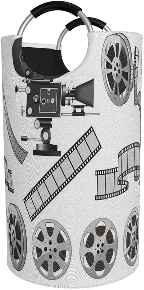 Amazon Lubataga ランドリーバスケット 映画業界をテーマにした プロジェクターフィルムのスレートとリールのグレースケールのイラスト ランドリーバッグ 洗濯かご おりたたみ 洗濯カゴ おしゃれ 収納ボックス おもちゃ収納 かご バスケット オンライン通販