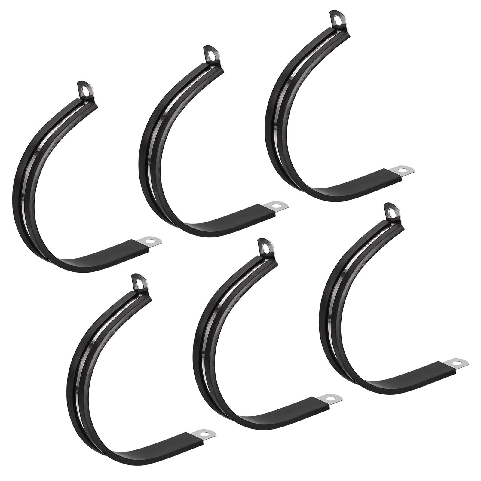 MACHSWON 6Pcs 2-3/8 Inch(60mm) Cable Clamp, Rubber Cushioned Insulated Clamp 304 Stainless Steel R Shape Bracket Metal Pipe Clamp Tube Holder for Wire Hose Tube