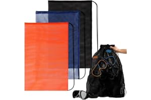 RAINFLOW 3PCS Mesh Bag - Drawstring Dive Bag Snorkel Dive Backpack for Swimming Gear, Diving, Beach Toy Ball Camping Clothing
