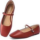 Lookyno Womens Ballet Mary Jane Flats Shoes Adjustable Strap Square Closed Toe Chic Footwear with Latex Insole