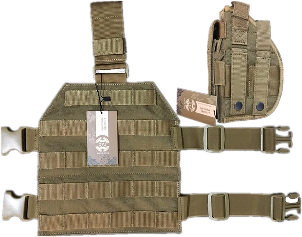 DYJ Adjustable Tactical Molle Belt Holster with Mag Pouch & Drop Leg Platform for Right Handed Shooters 1911 45 92 96 Glock