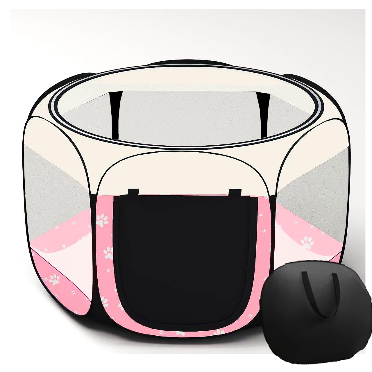 Floving Portable dog fence Foldable Pet playpen Delivery Room Cat enclosure Cat Pregnant Closed Pet Tent Dog Breeding Delivery Box with carrybag (L, Pattern Pink)