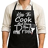 Funny Cooking Adjustable Aprons for Men Him.Kiss the Cook Man Cooking Apron,Funny Chef BBQ Grill Aprons with 2 Pockets,Birthday Fathers Day Thanksgiving Christmas Gifts for Dad Husband Boyfriend-4