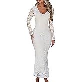 Ekaliy Women Bodycon Maxi Dress Floral Lace Elegant Flare Sleeve Fitted Formal Wedding Guest Cocktail Dresses