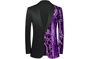 KUDMOL Men Black Sequin Shiny Prom Suit Jacket One Button Slim Fit Sport Coats and Blazers Tuxedo for Wedding Banquet