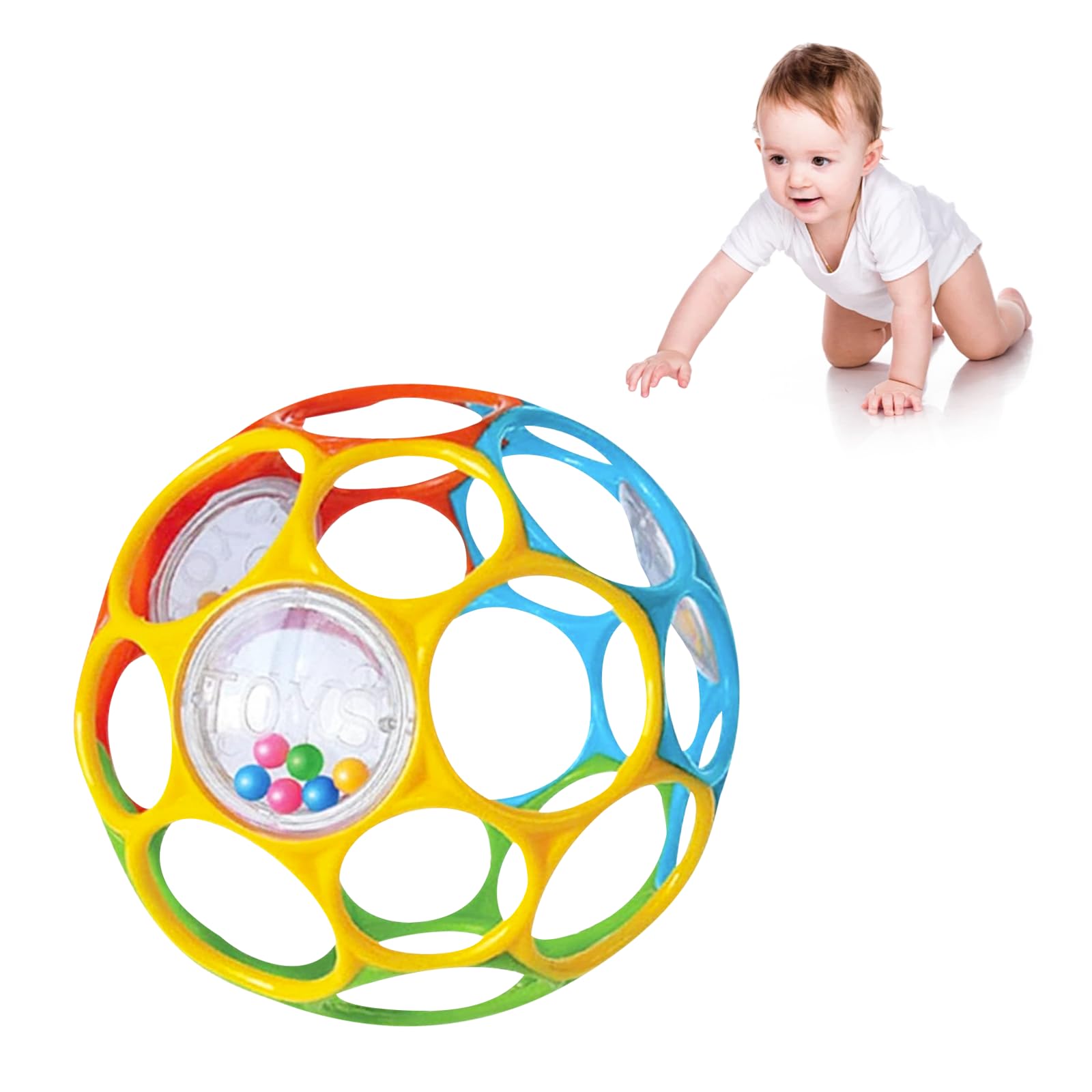 Kikuo Classic Ball with Large Hole, Bendy Ball, Baby Rattle Ball Easy Grasp, o Balls for Baby Toddlers Soft Plastic BPA-Free Toy, Sensory Toy for Early Educational Learning
