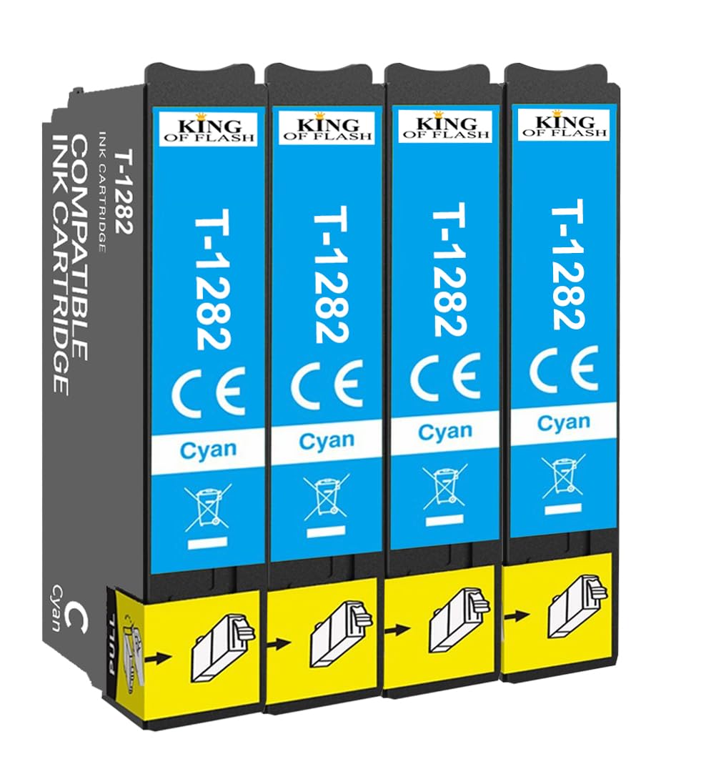KING OF FLASH 4 x Cyan for Epson T1282 Ink Cartridges Compatible for Epson Stylus SX125 SX235W SX130 S22 SX445W SX438W SX435W SX425W