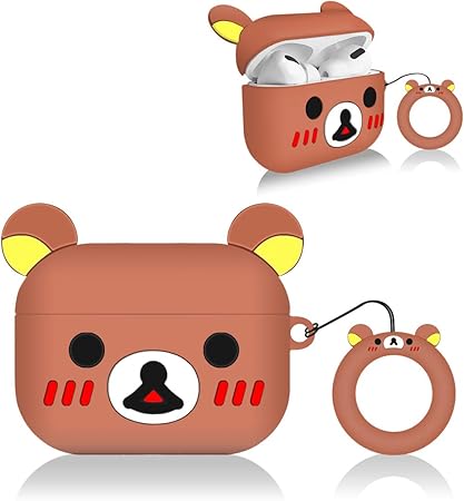 Amazon ブラウンリラックマ Airpods Proケース 3dかわいい漫画キャラクター保護ソフトシリコンアップルエアポッド3カバー キーチェーン付き かわいいアニメ 動物スキンアクセサリー 女の子 男の子 ティーン用 茶色のベア Toluohu イヤホン ヘッドホンケース