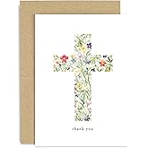 Religious Thank You Cards - Watercolour Flower Cross Christian Thank You Card - Baptism and Christening Cards - Thank You for Baptism Christening Gift | Blank Inside