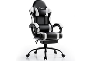 Ergonomic Gaming Chair with Footrest, PU Leather Video Game Chairs for Adults, Executive Office Gamer Chair, Comfortable Comp