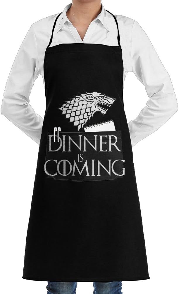 Dinner Is Coming Chef Apron With Pocket Bib Apron Kitchen Apron Gifts For Women Men BBQ Baking And Cooking-Black