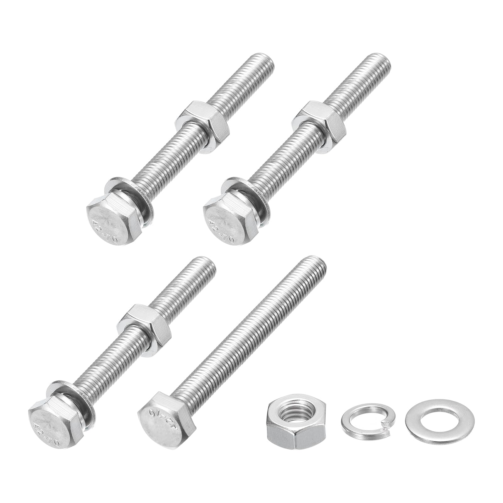 METALLIXITY Hex Head Screws Bolts, Nuts, Flat & Lock Washers Kits (M10-1.5x90mm) 4 Set, Stainless Steel Fully Threaded Machine Screws Bolt Set - for Home Appliance Equipment