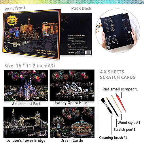 Egosky Scratch Art Paper Rainbow Painting Sketch Pad DIY Night View Scratchboard for Adults and Kids - 4 Packs, 16 X 11.2 Inches - Thumbnail 6