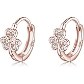 SLUYNZ 925 Sterling Silver CZ Clover Huggie Hoop Earrings for Women Girls Shamrock Hoop Earrings
