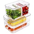 Slideep Food Storage Containers, Lettuce Keeper Stackable Fridge Produce Saver with Lids, Removable Drain Tray Drawers Refrigerator Produce Keeper for Veggie, Berry, Fruits, Vegetables -2 Pack