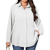 Beautife Women's Plus Size Blouse Dressy Casual Long Sleeve Button Down Shirts V Neck Slimming Peplum Tops