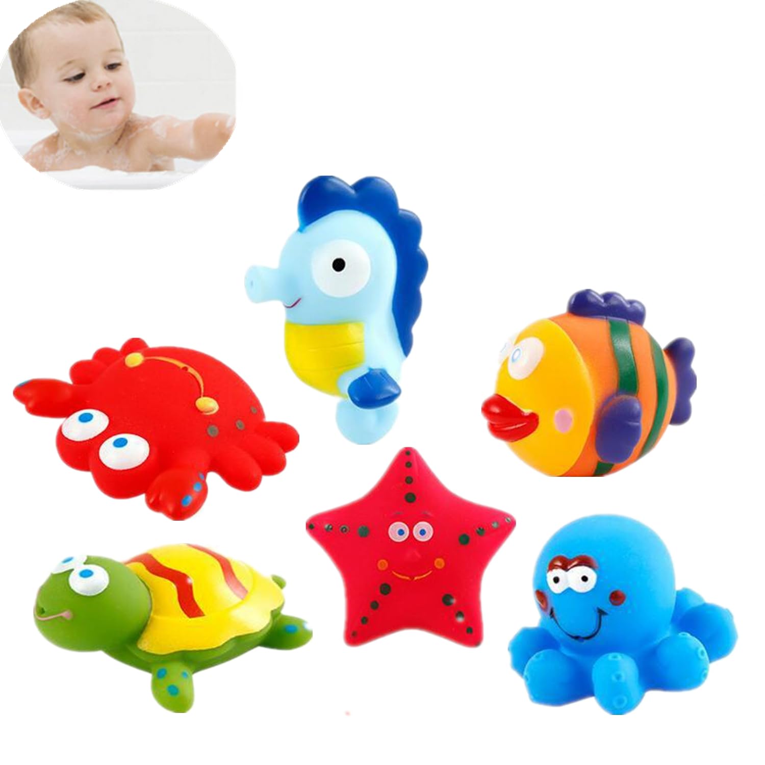 DQTYE 6Pcs Bath Toy Floating Sea Animal, Baby Soft Squirt Bathing Toys Bathtub Cartoon PU Rubber Water Game Baby Floating Bath Toys For Kids Toddlers
