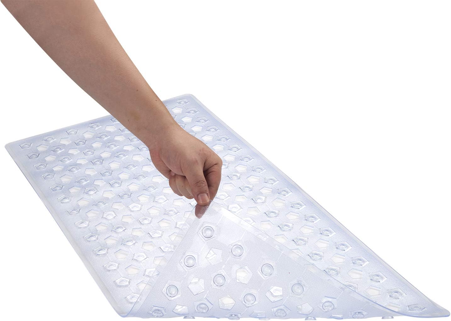 AmazerBath Bath Tub Mat, Non-Slip Shower Mats with Larger Pentagonal Drain Holes, Quick Drying, Machine Washable, 35 x 16 Inches (Clear): Home & Kitchen
