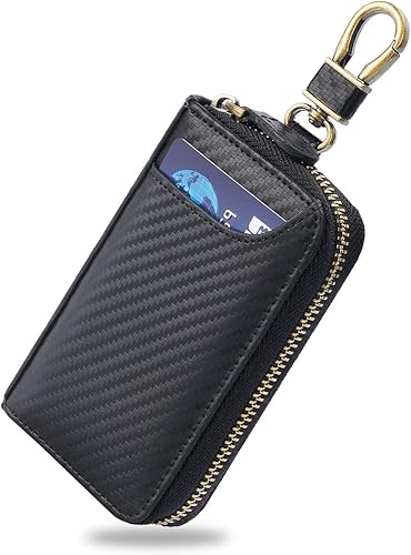Amazon Aemicion キーケース スマートキー 車キーケース メンズ キーホルダー カードキーケース 本革 レザー カーボンレザー ６連 ファスナー カード入れ 免許証 小銭 札入れ付き 多機能 大容量 コンパクト プレゼント Genericca キーケース